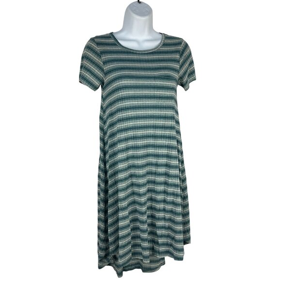 LuLaRoe Simply Comfortable Striped Short Sleeve Swing Dress XXS Blue Green - Picture 1 of 5